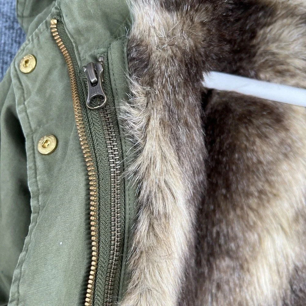 Baby Gap Girls 3T Olive Green Coat Anorak Hooded Heavyweight Removable Fur Vest